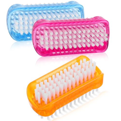 Piriuuo 3 Stück Handbürste, Doppelseitige Nagelbürste Kunststoff Handbürste Nagelbürsten Handwaschbürste Handbürstes Nagelbürstes Nail Brush für Reinigung Nagel, Under Nails, Rot, Blau und Orange