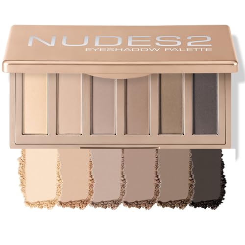 Image of 6 Colors Nude Mini Eyeshadow Palette, Smoky Matte Taupe & Brown Neutral Eye Shadows, Highly Pigmented, Long-Lasting, Blendable Formula, Travel Size Eye Makeup Palette with Mirror