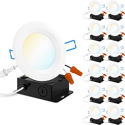 Sunco 12 Pack 4 Inch Ultra Thin Led Recessed Ceiling Lights, Baffle Trim, Selectable Cct 2700K/3000K/3500K/4000K/5000K Dimmable 10W, Wafer Thin, Canless With Junction Box #TOP23