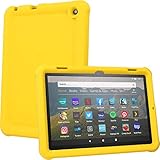 TECHGEAR Schutzhülle für neue Amazon Fire HD 8 / HD 8 Plus (2024/2022, 14. / 12. Generation) [Kinderfre&lich] Leichtes Koffer Silikon Soft Shell Anti-Rutsch Stoßfest + Bildschirmschutzfolie -GELB