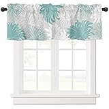 Teal Dahlia Valances for Windows Antique Colorful Blue Teal Grey Dahlia Flower Rod Pocket Short Wind