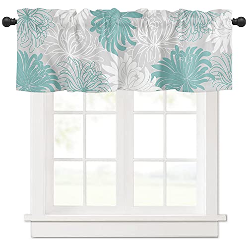 Teal Dahlia Valances For Windows Antique Colorful Blue Teal Grey Dahlia Flower Rod Pocket Short Window Valance Curtains Holiday Home Decor Window Treatment For Kitchen Living Room Bedroom 54X18In #TOP1