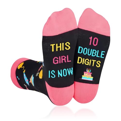 1 Pair 10 Year Old Gifts For Girls THIS GIRL IS NOW 10 DOUBLE DIGITS Age 10 Birthday Socks Gifts Ideas Novelty Funny Funky Odd Sock for Christmas 10th Girl Kids Niece Granddaughter Best Cool Presents