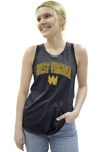Blue 84 West Virginia Mountaineers Women's Tri-Blend Tank Top Vintage Arch Over Team Color, Medium
