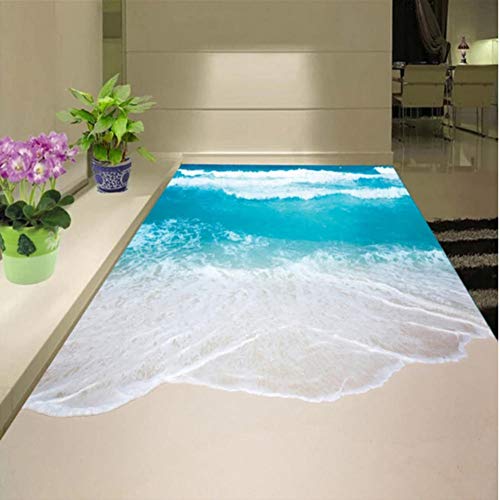 Iusasdz PVC Self Adhesive Waterproof 3D Floor Murals Sea Wave Bathroom Living Room 3D Floor Tiles Wallpaper Sticker 3 D-400X280Cm