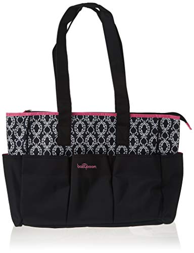 Babyboom 6-Pocket Tote Diaper Bag Black with Pink Trim, Black,