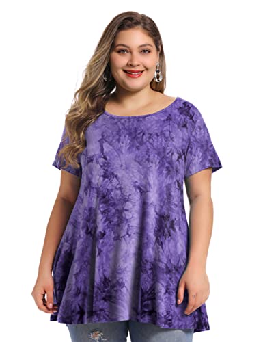 Belaroi Women's Short Sleeve Tie Dye Printed Tunic Tops Plus Size Summer T Shirt For Leggings Casual Flowy(2X,B-Purple) #TOP1