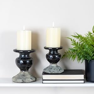 Creative Co Op 2 Tone Sculptural Terracotta Pillar Candle Holder Distressed Black