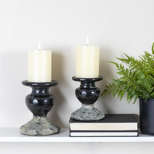 Creative Co-Op 2-Tone Sculptural Terracotta Pillar Candle Holder, Distressed Black by Creative Co-Op - Image 4