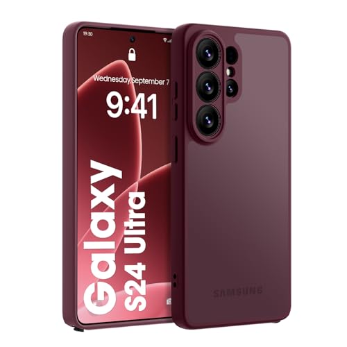 KPPIT für Samsung Galaxy S24 Ultra Hülle 6 8 Zoll [Militärischer Fallschutz] Vollständiger Kameraschutz Stoßfest Kratzfest Transluzente Matt Handyhülle für Galaxy S24 Ultra 5G Case Weinrot