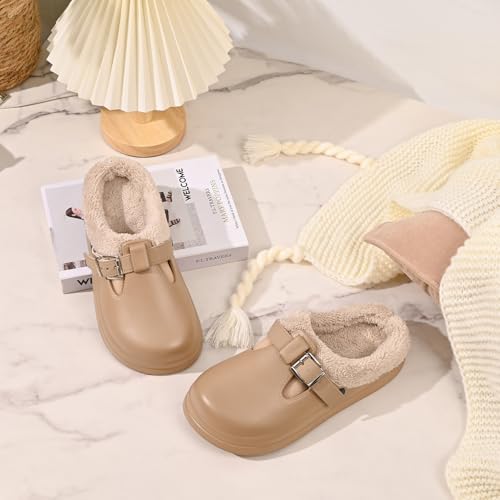 Women's Winter House Slippers with Cotton Lined, Fuzzy Fluffy Anti-Slip Bedroom Shoes, Indoor Outdoor Slip-On Slippers4