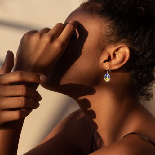 Seiyang Peace Sign Earrings Sterling Silver Ukraine Drop Earrings Ukrainian Flag Jewelry For Peace Lover #TOP3