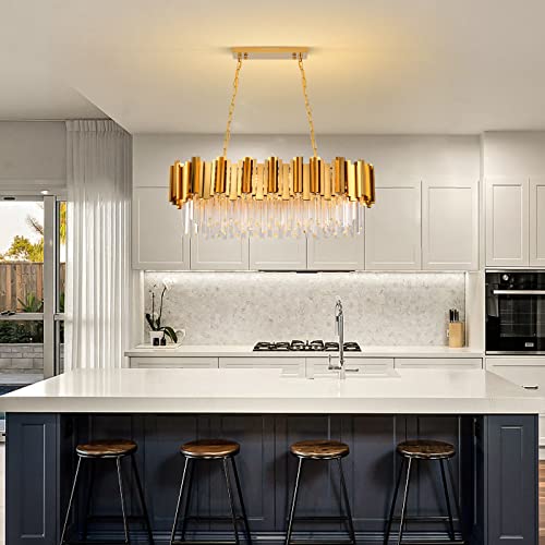 Crystal Chandeliers For Dining Room,Gold Chandeliers Modern Crystal Chandelier Pendant Light Fixture 8 Lights Contemporary Large Hanging Ceiling Light Fixtures For Living Room Kitchen Island L32" #TOP7