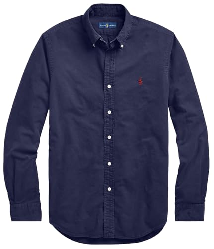 POLO RALPH LAUREN Men's Long Sleeve Slim Fit Oxford Button Down Shirt, Ralph Navy, Large