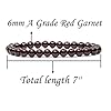Natural A Grade Red Garnet Gemstone 6mm Round Beads Stretch Bracelet 7" Unisex