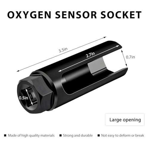 YTFRL Oxygen Sensor Socket with Side Wire Cutout, 1/2 Inch Drive by 7/8 Inch 6-Point O2 Installation Tool, Heavy-Duty Chrome Vanadium Steel Oxygen Sensor Sockets for Most Vehicles (Large)