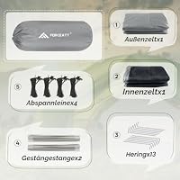 Forceatt Zelt 2 Personen Camping Wasserdicht 3-4 Saison,Ultraleicht Zelte Mit Kleinem Packmaß, Kuppelzelt Sofortiges Aufstellen Für Trekking, Outdoor, Festival. (2 Leute-grau Weiß) – Ansicht 5