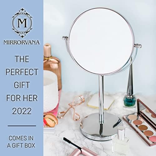 MIRRORVANA 10X Magnifying Makeup Mirror on Stand for Bedroom and Bathroom, Free Standing Desk & Table Mirror, Double Sided 10X/1X Magnification, 35cm Tall 18cm Wide