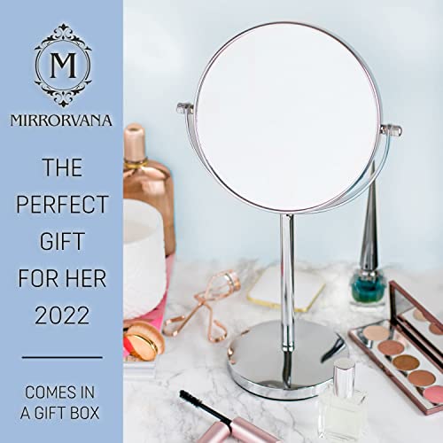 Mirrorvana 10X Magnifying Makeup Mirror On Round Stand For Tabletop, Bedroom Vanity Desk And Bathroom Counter - Free Standing Double Sided 10X/1X Magnification Mirror - 7" Wide And 14" Tall (Chrome) #TOP6