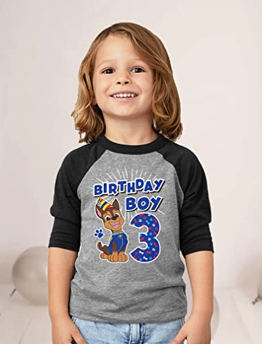 Image of Tstars Paw Patrol Rubble 3rd Birthday Baseball Tee Toddler Boy 3 /4 | Soft raglan Rubble digging tee for turning three; great for 3rd birthday, construction party, photo gift