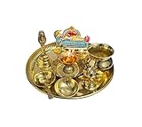 BRACOP Dekorativer Teller Pooja-Thali-Set Messing-Öllampe Metall-Öllampen für den Innenbereich Diya-Lampe Ghee-Lampe indische Göttin-Statue Hindu-Tempel Teelichthalter Laterne Buddha-Lampe Geschenk