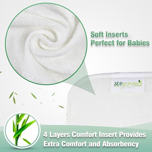 wegreeco Cloth Diapers 6 Pack with 6 Inserts & 1 Wet Bag, Washable Cloth Diapers for Babies, One Size Adjustable Reusable (Flower)