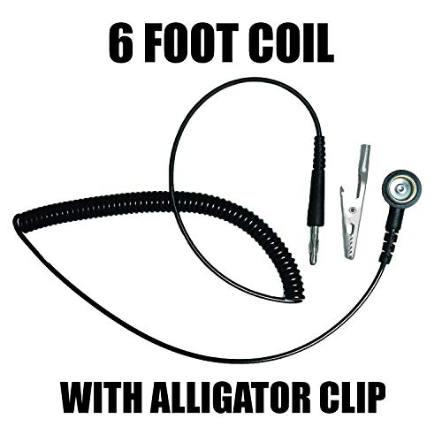 Image of Anti Static ESD Wrist Strap, Blue Fabric Wrist Band, Black Coil Cord Set, 6' Cord with 10mm Snap, Banana Plug and 4mm Alligator Clip, Adjusts up to Size XL, StaticTek WO5 (1 Set)