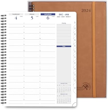 POPRUN Premium Diary 2024 Week To View (22.3 x 16.9 cm) - A5 Hardback Week Planner 24 for Appointment Packaged in a Gift Box, Monthly Tabs - Foest Green