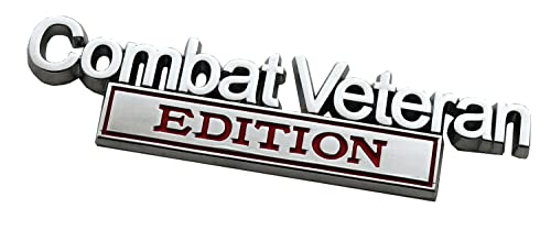 Image of Combat Veteran Edition Emblem Car Badge, Warrior Soldier 3D Metal Material Sticker, Combat Veteran Letters Raised Metal Fender Decal (Chrome /Red)