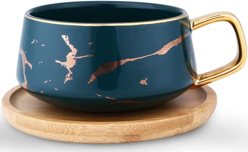Juego de Tazas de café de Taza de té de cerámica de 10 oz con platillo de Madera Juego de platillo de Taza de Mano…