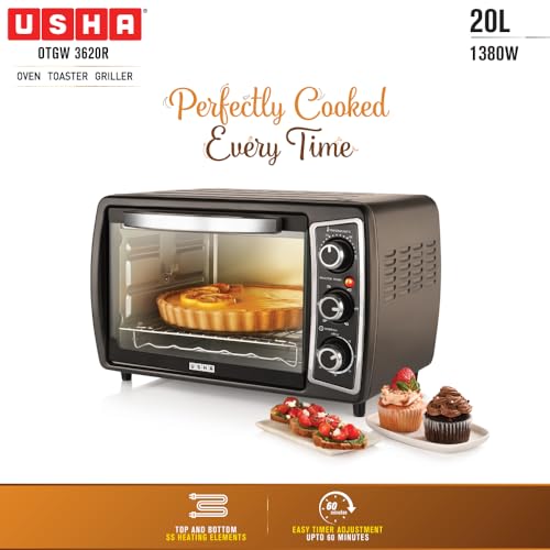 Image of USHA Oven Toaster Griller (OTG) 20 L |Rotisserie|Bake, Grill, Roast,Toast|Upper&Lower heating|Cool Touch Handle | Customised Time&Temperature Control|Easy to Clean |2Year Warranty|100% Copper Motor|