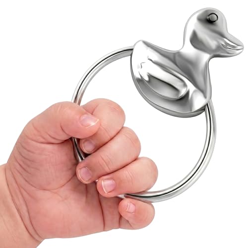 Image of Duck 925 Sterling Silver Teether Rattle Ring | non tarnishing, 0-12 months, teething gift, engravable, gift boxed, baby shower, christening, newborn keepsake