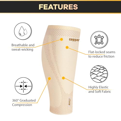 Image of Copper Calf Compression Sleeves for Men Women, Shin Splint Relief, Grip