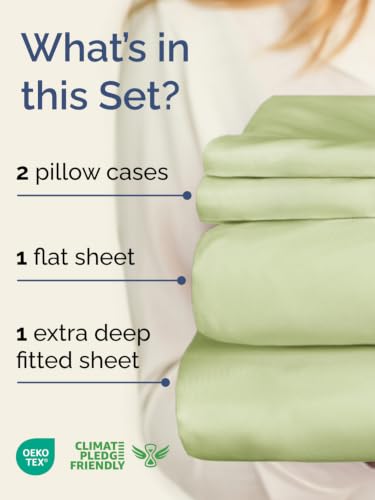Image of Extra Deep Pocket Queen Sheet Set - Breathable & Cooling - Light Sage Green