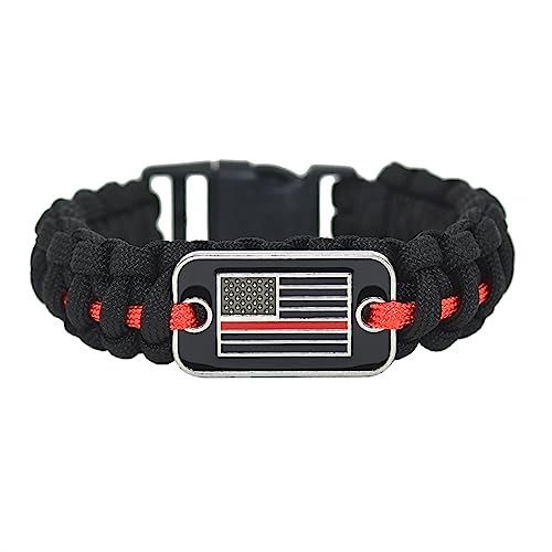 Great 1 Thin Red Line American Flag Paracord Bracelet with Detachable Buckle Clasp - Tactical and Military Survivalist Accesory - Fireman Firefighter