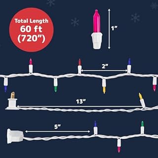 PREXTEX Bright and Colorful Christmas Lights (60 Feet, 300 Count) - Fall Decor and Christmas Tree Lights with White Wire - Indoor and Outdoor String Light - Multi-Color Incandescent Light