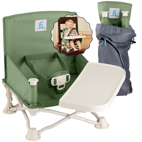 Image of Hiccapop OmniBoost Travel Booster Seat with Tray for Baby | Folding Portable Baby Booster Seat for Dining Table, Camping, Beach, Grandma’s | Tip-Free Design Straps to Kitchen Chairs - Booster Chair