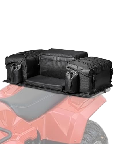 VEVOR ATV Rear Storage Bag, 50L ATV Rear Cargo Bag with Sponge Seat Cushion & Bottle Holder, 600D Oxford Cloth Rear Seat Gear Bag Fit Most ATVs with Rear Rack, Compatible with ATV, UTV, Can-Am Vehicle