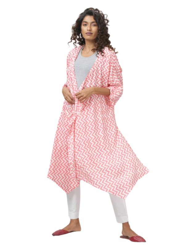 Pink and White Striped Asymmetric Shrug |224-image-32