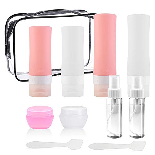Travel Bottles Silicone Containers Set for Toiletries, Vonpri Refillable Squeezable Spray Bottles TSA Approved for Shampoo Conditioner Lotion Face Body Wash (Clear & Rose)