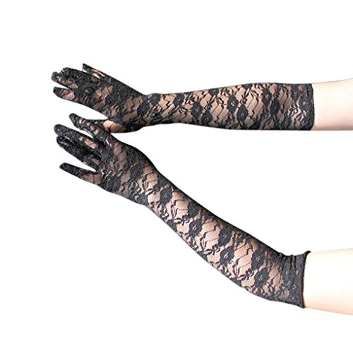 Starsource Thin Jacquard Lace Opera Long Party Bride Wedding Gloves 55Cm Black #TOP29