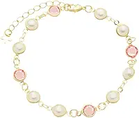 Pulseira Perolas e Resinas Rosas Semi Joia Banhado Ouro 18k, Ideal para Presentear, Perfeito para todas as ocasiões