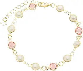 Pulseira Perolas e Resinas Rosas Semi Joia Banhado Ouro 18k, Ideal para Presentear, Perfeito para todas as ocasiões
