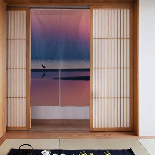 海に沈む夕日 風景 カーテン のれん シェードカーテンン 和風 遮光 断熱防寒 目隠し 部屋仕切り 玄関 ドアカーテン 壁掛け 間仕切り 柔らかい 飾り 四季兼用 86x143 Cm