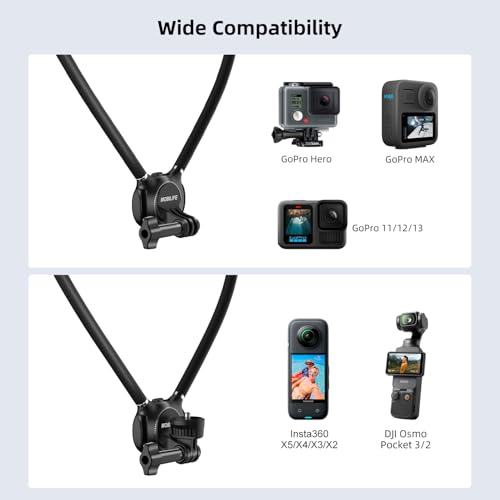 Image of MOBILIFE Action Camera Neck Mount Hands-Free POV Neck Holder 360 Adjustable Ergonomics Silicone Gooseneck Anti-Shake Chest Strap Air Cushion for GoPro Hero 13 /12 /11 /10 /MAX, Insta 360 X Series