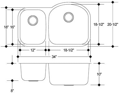 LI-100-D Massilia C-TECH-I Undermount Kitchen Sink Stainless Steel 16 Gauge