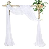 White Wedding Arch Drapes Fabric 2 Panels 6 Yards Sheer Backdrop Curtains for Party Ceremony Arch...