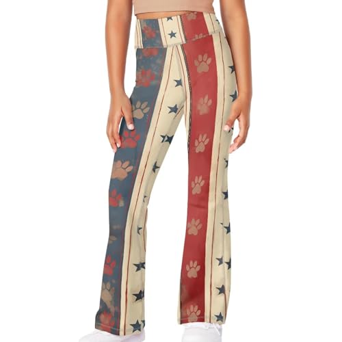 American Flag Girl's Flare Leggings Casual Dog Paw High Waist Yoga Pants Bootcut Pants Kids Dance Bell Bottoms Leggings