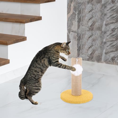 Rascador vertical para gatos con cuerda de sisal amarilla miniatura 5