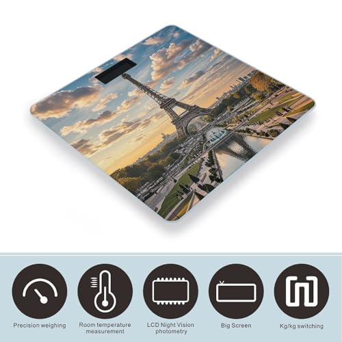 Báscula digital de vidrio templado Torre Eiffel 400lb LCD miniatura 3